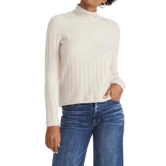 Madewell Cream Ribbed Turtleneck Sweater (Small) - Picture 1 of 5
